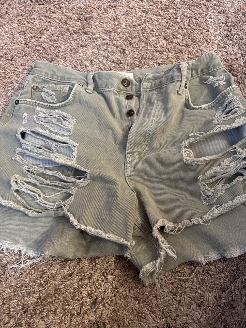Distressed Women’s High-Waist Shorts in Light Sage